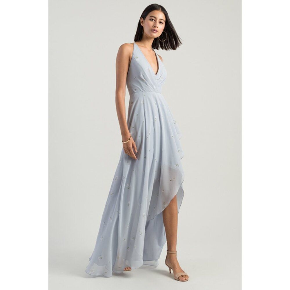 Jenny Yoo Farrah Formal Bridesmaids Solid Whisper Blue Chiffon High Low Boho